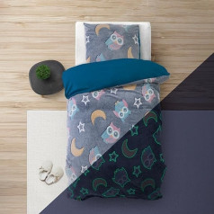 Sleeptime Children's Winter Bed Linen - Glow in The Dark Night Owl - 135 cm x 200 cm - Plush Soft - Children's Duvet Covers with Zip - Children's Bedding Set with 1 Pillowcase 80 cm x 80 cm