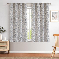 TOPICK Opaque Curtains, Heat-Insulated Blackout Curtain with Eyelets, Floral Pattern, Vintage Linen Look Curtain, Lightproof Thermal Curtain for Living Room, Bedroom, Pack of 2, 130 x 145 cm (W x H),