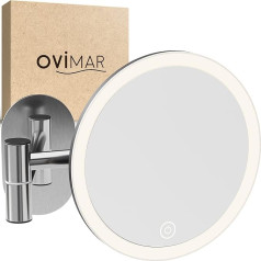 ovimar Vorupor Cosmetic Mirror Silver with Lighting Rechargeable Wall Mounting No Drilling in the Bathroom 5x Magnifying Mirror Makeup Mirror with Light 360 Degrees