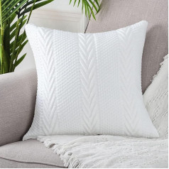 Mandioo Cotton Knitted White Decorative Throw Cushion Covers Soft Cosy Decorative Cushion Cover Luxury Modern Decorative Couch Cushion Covers for Sofa Couch Living Room 60 x 60 cm