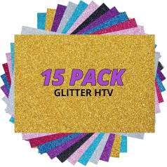 HTVRONT Glitter Plotter Film Textile 15 Pieces - Flex Film Plotter Textile 30.5 cm x 25.4 cm - Glitter Heat Transfer Vinyl HTV for Textiles for Ironing on T-Shirts and Fabrics