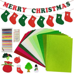 BUENTYA Pack of 34 Coloured Felt Sheets Christmas Felt Fabric Craft Felt Set 30 x 20 cm Fabric Felt Sheets 1 mm Felt Fabric with Needle and Thread for Crafts Sewing DIY Crafts