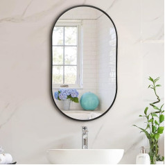 Bathroom Mirror Wall Mounted Oval Mirror Makeup Dressing Mirror Frame Mirror for Bathroom Living Room Bedroom (40 x 70 cm, Black)