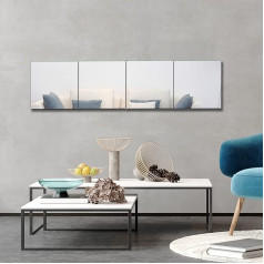 FANYUSHOW Wall Decoration, Wall Mirror, 4 Pieces, Each 35 x 35 cm, Decorative HD Mirror for Kitchen, Bathroom, Living Room, Cabinets