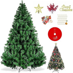 6ft Artificial Christmas Tree 1250 Branch Tips Easy Assemble Iron Stand for Home with 12 Accessories