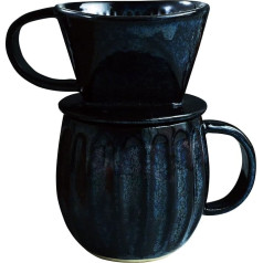 Asayu Japan Ceramic Coffee Infusion Set in Dark Navy Blue with Paper Filter Holder and Dripper with 3 Holes for Coffee and Tea - Complete 2 Piece Set