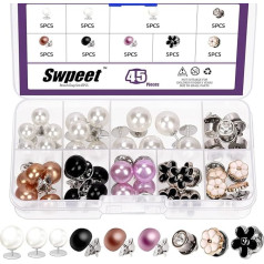 Swpeet 45 Pieces 9 Styles No Sewing Pearl Buttons Anti-Exposure Solid Brooches Bead Pins Women Shirt Brooch Buttons Cover Button Pin Safety Brooch Buttons for Clothing Dress Jumper Shoes