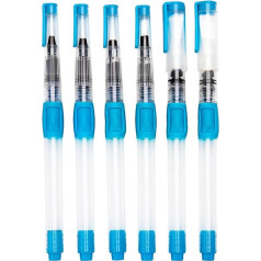 Water Brush, Pack of 6 Watercolour Brushes, Art Pens with Refillable Water Container, Watercolour Brush, Water Brush Pen for Home, Atelier, Travel (Blue)
