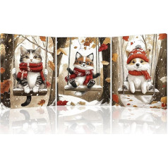 Canvas Pictures of a Cat Rocking Canvas Print, Cute Foxes Wall Pictures, Photo Canvas Painting, Framed Poster, Art Prints for Yoga Room, Living Room, Study, 3 x 30 x 40 cm