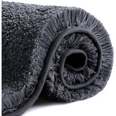 VANZAVANZU Bath Mat, Non-Slip Thickened Bathroom Rug, Soft Bath Mat, Fluffy Microfibre Bath Mat, Super Absorbent, Machine Washable, Quick Drying, 60 x 90 cm (Black)