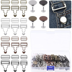 Hilitchi 24 Sets 4 Colours Overall Buckles Jeans Slider Clip 28 mm 32 mm 38 mm Metal Suspender Buckles with Rectangular Buckle Slider and No-Sew Buttons Adjustable Buckle Slider for Dungarees, Silver,