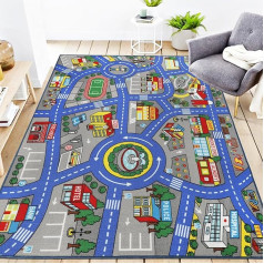 Capslpad Children's Car Rug, 150 x 200 cm, Non-Slip Children's Rug, City Map, Interactive Play Mat, Washable, Creative, Educational Play Mat for Children, Teenagers, Children's Room, Playroom Decor,