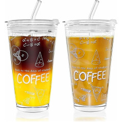 Glass Cup with Lid and Straw, Iced Coffee Cup, Transparent, Reusable, Leakproof, Cute Glasses, Cold Bottle, Drinking Water Cup for Smoothie, Lemonade, Beer,