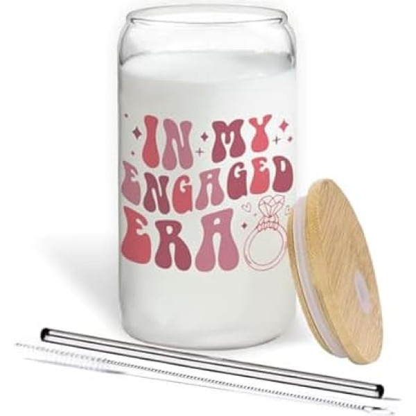In My Engaged Era Glasbecher mit Deckel und Strohhalmen, 400 ml, Verlobungsgeschenke für Paare, zukünftige Braut, Verlobungsgeschenke für sie, Verlobte für Frauen
