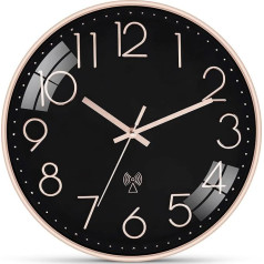 Ziprote Radio-Controlled Wall Clock Without Ticking Noises Silent 30 cm Modern Radio Wall Clock for Bedroom Kitchen School Office Room Bathroom (Black)
