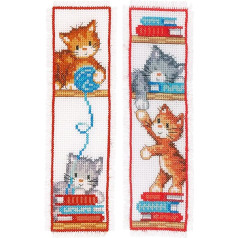 Vervaco PN-0165211 Bookmark Cross Stitch Set, Counted Pattern, Cotton, Playful Kittens (14 Count), OSFA, 2 Count