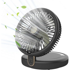 SLuB USB Fan, 120° Automatic Oscillating USB Fan, LED Lighting, 6 Wind Speeds, Rechargeable, Quiet Fan, Suitable for Home, Office, Outdoor (Black)