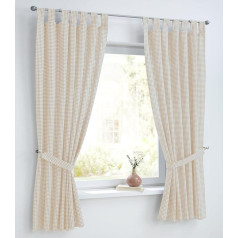 Curtain with Tiebacks Cottage White Beige Natural Country House Kitchen Curtain Cotton Checked Opaque Loops (Pack of 1) W 110 x H 245 cm