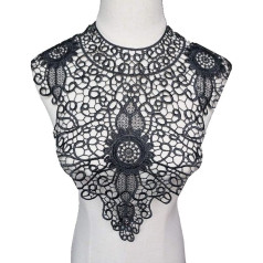 With Embroidery Needles, Large Embroidered Flower Lace Neckline Patch Neck Collar Trim Clothes Sewing Applique Wedding Bridal Dress Embellishment Cloth Fabric Embroidery (Black)