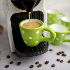 City to Cottage® - Espresso Cup Set | Green and White | Polka Dots | Handmade | Ceramic Tableware Espresso Cups Set of 4 | Mocha Cups Set