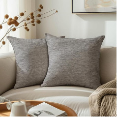 Encasa XO Fine Chenille Cushion Covers 2-Piece Set - Silver - 60 x 60 cm Textured Plain Soft and Smooth Decorative Cushion with Square Accent for Couch