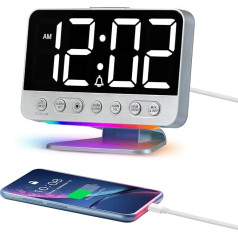 Loud Alarm Clock for Heavy Sleepers, Digital Alarm Clock with Light, Mains Powered, Large LED Display for Kids, 4 Brightness Levels + Off, Snooze, USB Charging Port, 12/24 Hours