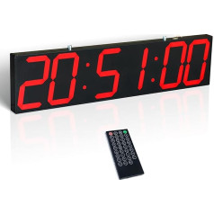 27 Inch Double-Sided Digital Wall Clock, Multifunctional Clock with Timer, Temperature and Date Display, Large Display for Hallways, Stations and Hospitals (Red)