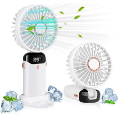 Portable Handheld Fan, 4000mAh Mini USB Rechargeable Fan with Digital Display, Small Personal Pocket Fan with 5 Speeds, Handheld Fans with Lanyard