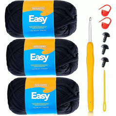 Easy Crochet Yarn with High Visibility Stitching Chunky Cotton Yarn Knitting and Crochet Accessories for Beginners to Crochet Amigurumi and Others (3 x 50g) - Black
