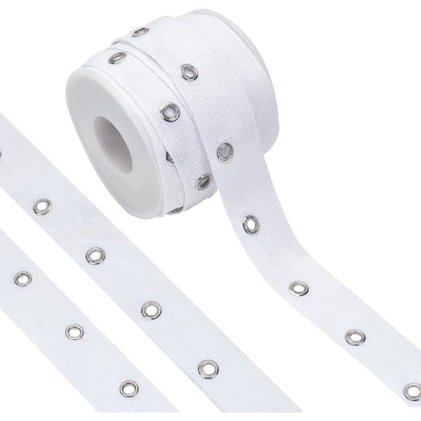 BENECREAT 8 yards/7.3m White Cotton Grommet Eyelet Binding Tape, 25mm Wide Metal Eyelet Ring Tape Strips for Sewing and Crafts, Hole: 4mm