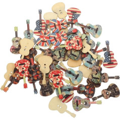 BELLIFFY Pack of 50 Vintage Guitar Wooden Craft Buttons Clothes Buttons Guitar Shape Wooden Buttons Clothes Buttons Overcoats Button Decor Holes Button DIY Craft Supplies Clothing DIY Button