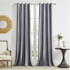 GIGIZAZA Grey Decorative Window Curtains, 46 x 90 Inch (Width x Length), Velvet Living Room Grommet Blackout Curtains, Thermal Insulated Window Curtains for Bedroom, 2 Panels