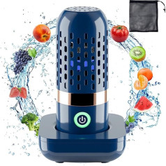 Fruit and Vegetable Cleaner, Rechargeable Cordless USB Waterproof Mini Food Cleaner with Mesh Bag for Seafood, Rice, Meat (Blue)