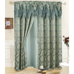 Luxury Jacquard Window Curtains 2 Piece Set with Attached Valance Back and Two Tie Backs 108 x 84 Inch Long Chic Design Perfect for Living Room and Bedroom (Haint)