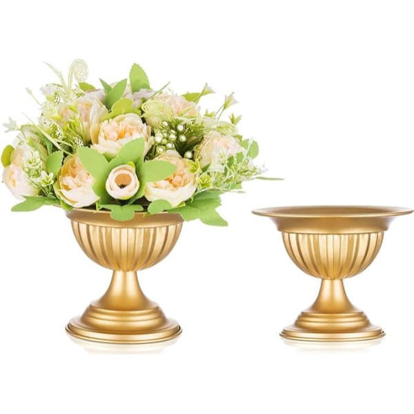 Gold Metal Urn Vases for Flowers - 2 Pack Vintage Small Vase for Wedding Decorations Mini Flower Arrangements Table Vase Flower Pot for Wedding Centrepieces Decoration
