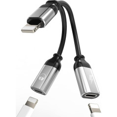 iPhone Lightning Headphone Adapter AUX Audio Charging Dongle Splitter 2-in-1 Dual Jack Charger Earbud Connector for Apple MFI Certified 14 13 12 11 Pro Max Mini XS SE 7 X 8 Plus iPad Charging Music Cable