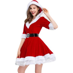 UieaMsio Santa Claus Costume Women, Santa Costume for Women Adults, Christmas Dress with Hood for Women, Christmas Cosplay Costume, Red