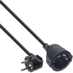 InLine Extension cable, power cable, 10 m, earthing contact plug angled/socket, H05VV-F, indoor, increased touch protection, black, 16410S