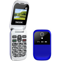 Diccik K1 GSM Folding Mobile Phone with Large Buttons, SOS Emergency Call Function, HAC Function, Torch, FM Radio, 1.7 Inch Dual Display Mobile Phone for Seniors (Blue)
