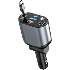 Retractable Car Charger, 4-in-1 Mobile Phone Car Charger, Cigarette Lighter with USB-i Cable, Double Charging Port, Max80W Fast Charger for iPhone 16/15/14/13 Series, Galaxy, Car Accessories
