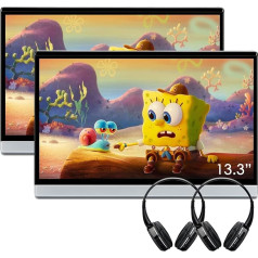 XTRONS 2pcs 13.3 Inch Back Seat Android 2GB 32GB Car TV Headrest Monitor Tablet FHD IPS 1920 x 1080 Screen with HD RCA Input Mutual Control Two Speakers Including Headphones