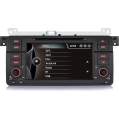 Car Radio with Bluetooth, 7 Inch 1 DIN Autolink Radio for BMW 3 Series E46 (1998-2006), 7 Colours Car Radio with DVD/CD, AM/FM Radio, Navigation, Steering Wheel Control, Reversing Camera,