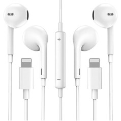 2 Pack Earbuds for iPhone, In-Ear Headphones, Wired Earbuds with Lightning Connector, Stereo Sound Earbuds with Built-in Microphone and Volume Control, Compatible with iPhone