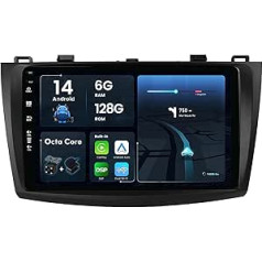 6G + 128G Octa Core Android 14 IPS 9 Inch Car Radio for Mazda 3 (2009-2015) CarPlay Android Car Reversing Camera & Mic 2 DIN DAB Steering Wheel Control 360-CAM Bluetooth DSP Dual-Band WiFi