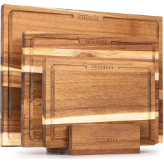 Chopping Board Set of 3 (40 x 30 cm / 33 x 24 cm / 26 x 18 cm) Wooden Chopping Board Made of Solid Acacia - 2 cm Thick Wooden Boards Kitchen with Juice Groove - Design Cutting Board Set