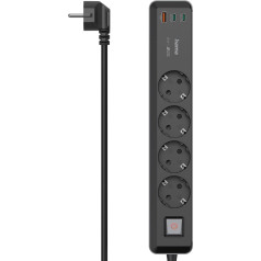 Hama 7-in-1 Power Strip with USB 65 W Charger (4 Sockets, 1 USB-A, 2 USB-C, Laptop USB C Charger 65 W via USB without Power Supply, Quick Charge Function PD, Multiple Power Strip with Switch, 1.4 m)