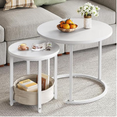 YITAHOME Coffee Table Set of 2 Round Living Room Table Modern with Fabric Bag for Storage Space, Side Table Set of 2 Stackable with Wooden Top and Metal Frame, Couch Table Living Room Home Office