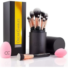 Oscar Charles Makeup Brush Set, Cosmetic Makeup Brushes in Elegant Brush Case and Gift Box Rose Gold