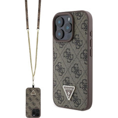 Guess iPhone 16 Pro Case Officially Licensed by CG MOBILE | PU Leather Case with Metal Logo and Rhinestones | Crossbody Strap Protective Case for iPhone 16 Pro Max (6.9 Inch) 2024 - Brown