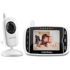 HelloBaby Babyphone with Camera, HB32 3.2-Inch Digital Wireless TFT LCD, Video Baby Monitor with Digital Camera, Night Vision, Temperature Monitoring and 2-Way Talkback System (White)